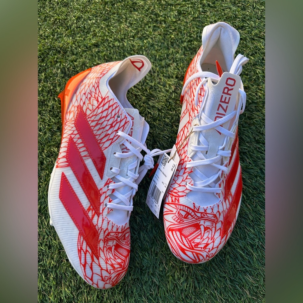 Adidas Adizero Football Cleats Electric Snakeskin White Red IH8571 Mens Sz 12